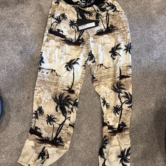 Palm Angels Cream & Navy Palm Print Pajama Shirt